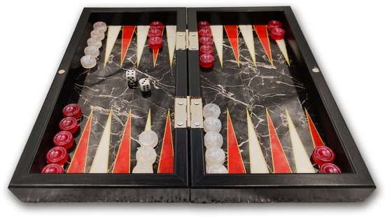 Kleine Backgammon koffer zwart/wit - Maat S 25cm - Merk Yenigün Tavla - reisversie