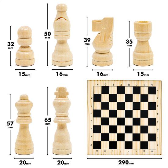 Thumbnail van een extra afbeelding van het spel In Round Schaakbord met Schaakstukken – 20 Pack – Hout Schaakspel Voor Volwassenen