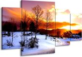 GroepArt - Schilderij -  Winter - Wit, Oranje, Bruin - 160x90cm 4Luik - Schilderij Op Canvas - Foto Op Canvas