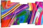 GroepArt - Canvas Schilderij - Kleurrijk - Groen, Paars, Geel - 150x80cm 5Luik- Groot Collectie Schilderijen Op Canvas En Wanddecoraties