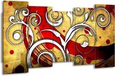 GroepArt - Canvas Schilderij - Art - Rood, Wit, Geel - 150x80cm 5Luik- Groot Collectie Schilderijen Op Canvas En Wanddecoraties