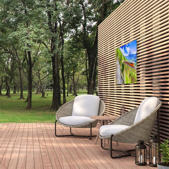 Affiche de jardin Gards Train sur un pont à une cascade en Suisse - 90x60 cm - Toile de jardin - Décoration de jardin - Décoration murale extérieure - Peinture de jardin