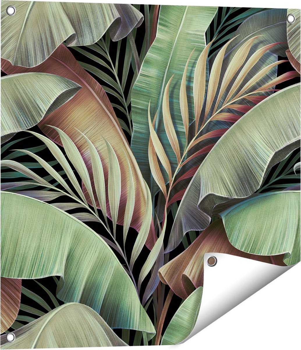 Gards Tuinposter Tropische Bladeren - 60x60 cm - Tuindoek - Tuindecoratie - Wanddecoratie buiten - Tuinschilderij Multikleur
