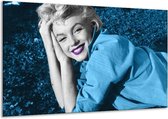 Schilderij Op Canvas Marilyn Monroe - Blauw, Paars, Grijs - 120x70cm 1Luik - Foto Op Canvas - GroepArt 6000+ Schilderijen 0p Canvas Art Collectie - Wanddecoratie - Woonkamer - Slaapkamer - Canvas Print