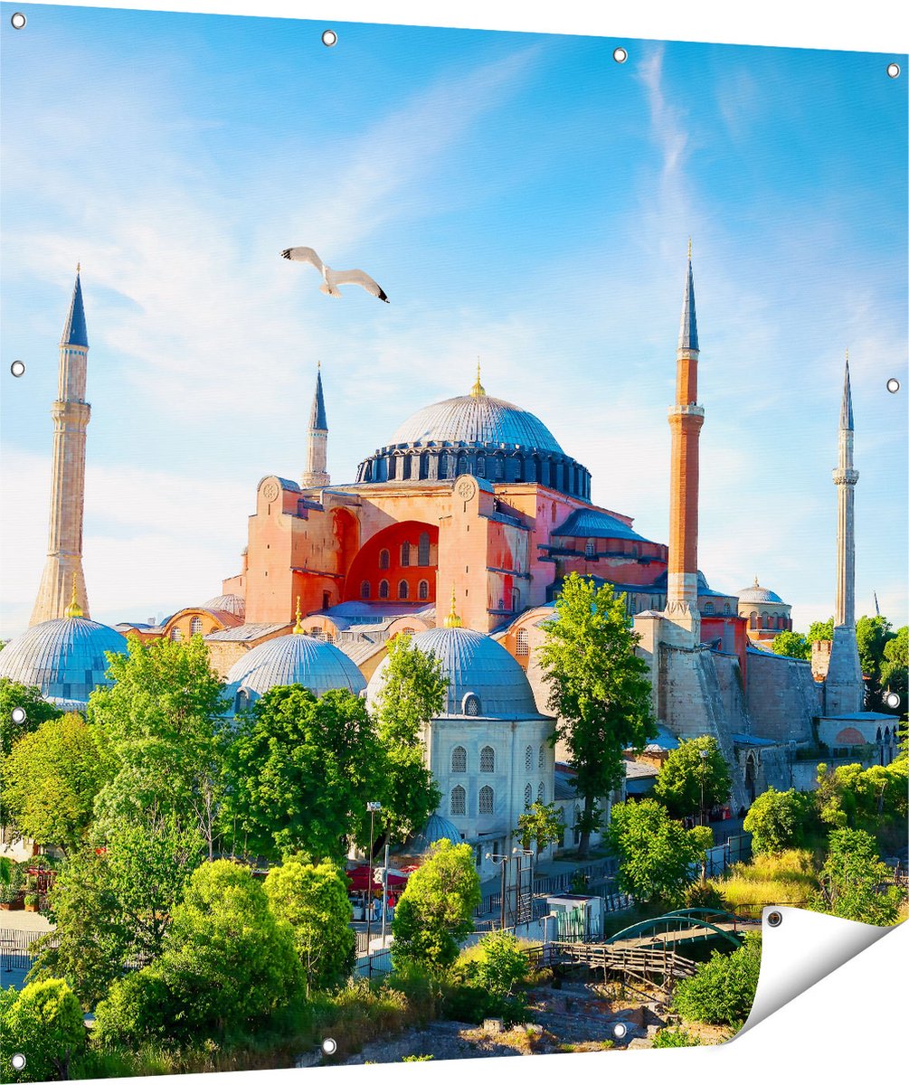 Gards Tuinposter Hagia Sophia Moskee in Istanbul - 120x120 cm - Tuindoek - Tuindecoratie - Wanddecoratie buiten - Tuinschilderij Multikleur