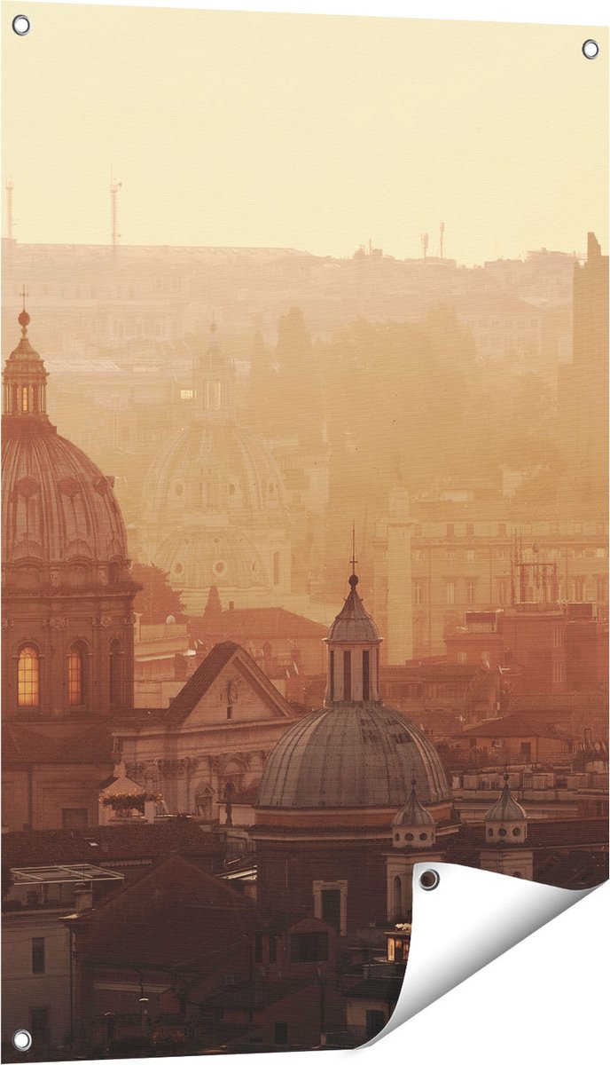 Gards Tuinposter Rome Stad bij Zonsopgang - 60x90 cm - Tuindoek - Tuindecoratie - Wanddecoratie buiten - Tuinschilderij Multikleur