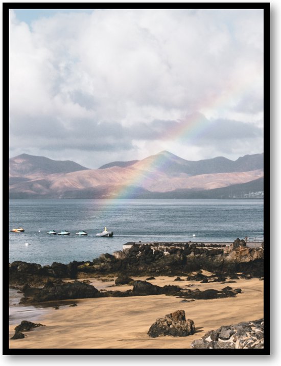 Regenboog aan de kust - Lanzarote - Fotoposter 30x40 met Lijst