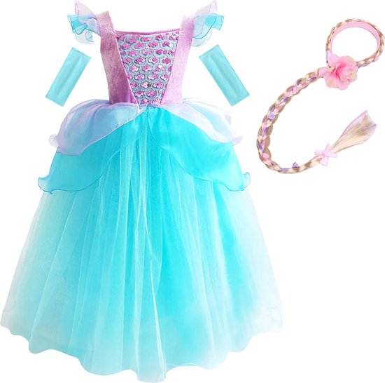 The Better Merk - Robe de princesse fille - Robe de sirène - Ariel - taille 116/122 (120) - vêtements de carnaval - cadeau fille - vêtements d'habillage - La petite robe de sirène