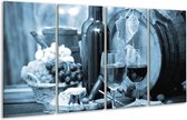 GroepArt - Glasschilderij - Wijn, Keuken - Blauw, Grijs - 160x80cm 4Luik - Foto Op Glas - Geen Acrylglas Schilderij - 6000+ Glasschilderijen Collectie - Wanddecoratie