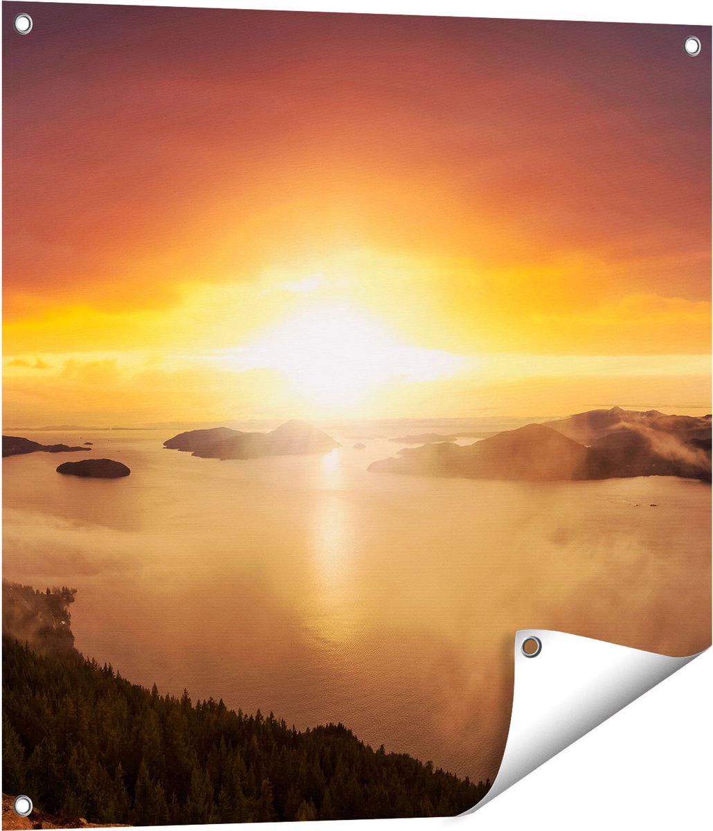 Gards Tuinposter Zonsondergang in de Bergen met Wolken - 70x70 cm - Tuindoek - Tuindecoratie - Wanddecoratie buiten - Tuinschilderij Multikleur