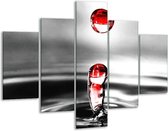 Glasschilderij -  Druppels - Zwart, Wit, Rood - 100x70cm 5Luik - Geen Acrylglas Schilderij - GroepArt 6000+ Glasschilderijen Collectie - Wanddecoratie- Foto Op Glas