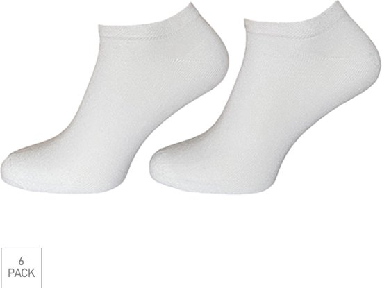Bamboe Sneaker Sokken Met Badstof Voetbed 6-Pack - Wit - Maat 36-40 - Comfy Lage Bamboe Sokken Voor Frisse Droge Voeten - Dames / Heren