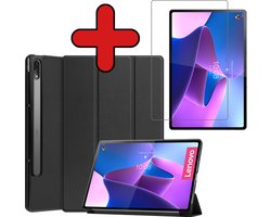 Hoesje - Geschikt voor Lenovo Tab P12 Pro - Met Screenprotector - Hardcover Book Case - Trifold Bookcase Hoes - Hard Cover - Tablethoes - Zwart