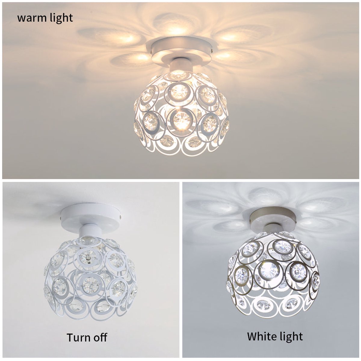 Moderne witte kristallen plafondlamp, mini-semi-behoudende kristal kroonluchter E27 is Moderne witte kristallen plafondlamp, mini-semi-behoudende kristal kroonluchter E27 is