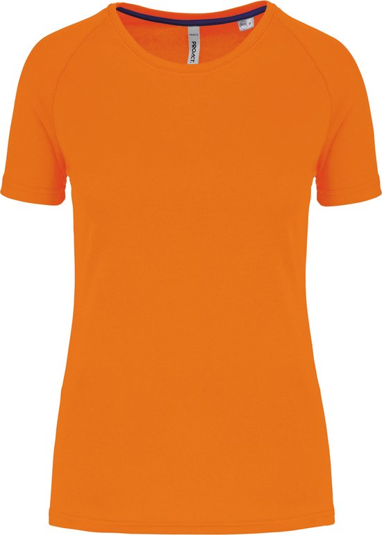 Gerecycled damessportshirt met ronde hals Fluorescent Orange - L