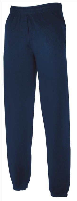 Marineblauwe joggingbroek met elastische tailleband en boorden.