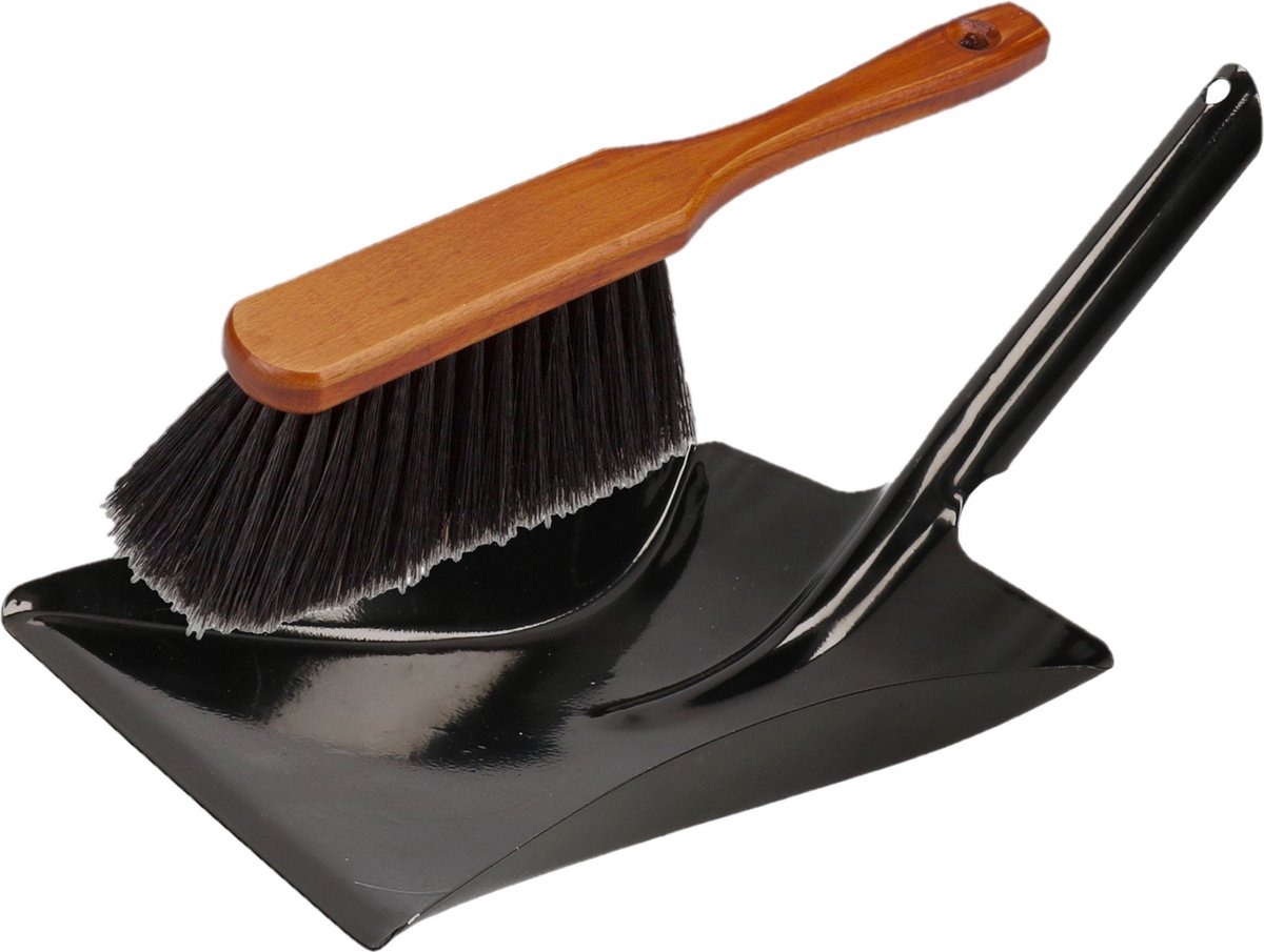 Goedkoopste Stoffer en blik zwart/bruin van metaal/hout voor binnen