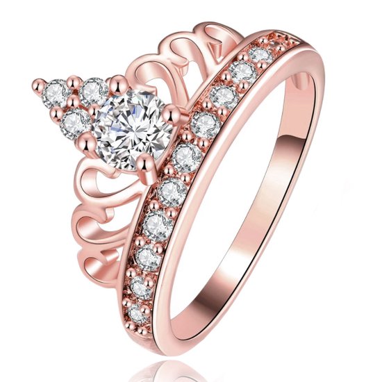 Ring pour femme plaquée or rose avec Kroon et pierres de zircone-16 mm