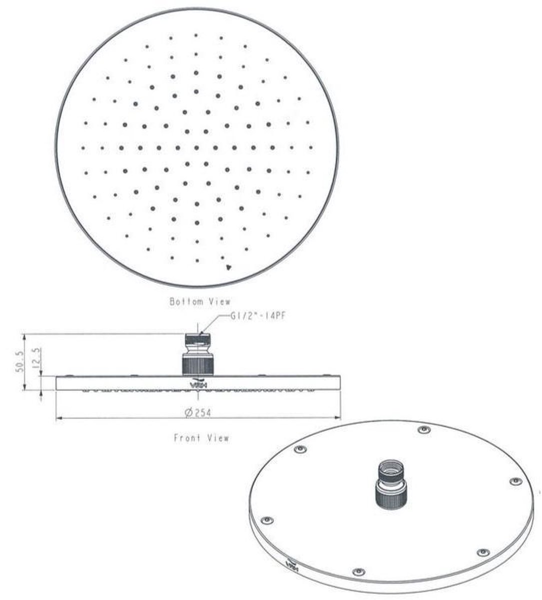 RVS 316 Douchekop 254 mm