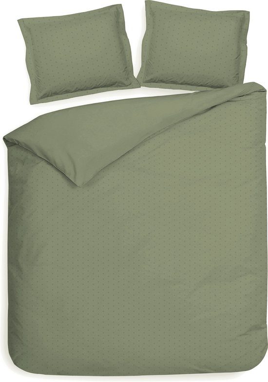 Heckettlane Laurel-Green Housse de couette Punto 240x200-220 cm + 2 taies d'oreiller 60x70 cm, en 100% Katoen- Satin