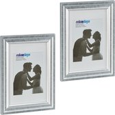 Relaxdays fotolijst 20x30 cm - set van 2 - fotokader met passepartout - wissellijst staand - zilver