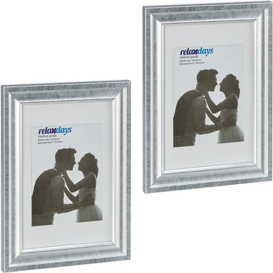 Cadre photo Relaxdays 20x30 cm - lot de 2 - cadre photo avec passe-partout - cadre sur pied - argent