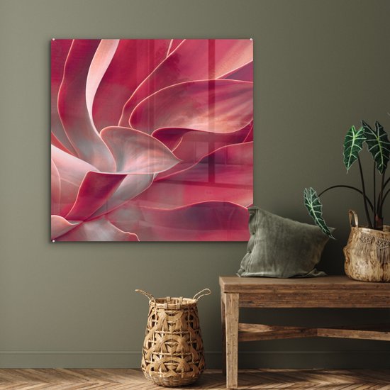 MuchoWow® Peinture sur verre 90x90 cm - Peinture sur verre acrylique - Nature morte - Feuilles - Plante - Rose - Photo sur verre - Peintures