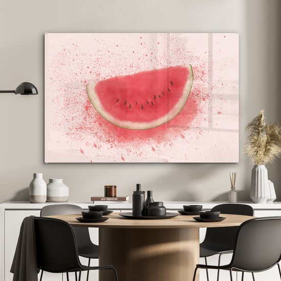 MuchoWow® Peinture sur Verre - Pastèque - Fruit - Pastel - Été - 90x60 cm - Peintures sur Verre Acrylique - Photo sur Glas