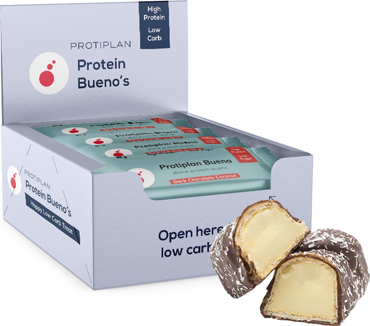 Goedkoopste Protiplan | Bueno Pure Chocolade Kokos | 12 Stuks | 12 x 40 gram | Low carb snack | Eiwitrepen | Koolhydraatarme sportvoeding | Afslanken met Proteïne repen | Snel afvallen zonder hongergevoel!