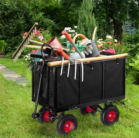 bolderkar met luchtbanden - klapbare zijwanden - 500 kg - zwart-rood van Merkloos — afbeelding 5