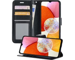 Hoesje - Geschikt voor Samsung Galaxy A14 - Luxe Bookcase - Walletcase Hoes - Portemonnee - Cover - Telefoonhoes - Zwart