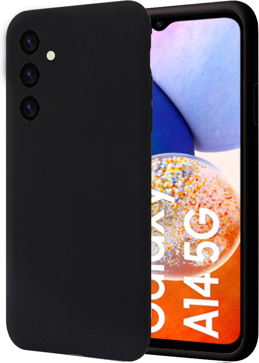Geschikt voor Samsung A14 5G Hoesje - Suède Back Cover Case Zwart