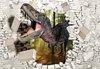 Fotobehang - Vlies Behang - Dinosaurus door de Stenen Muur 3D - Dino - 416 x 254 cm