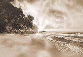 Fotobehang - Vlies Behang - Het Strand in Sepia - 416 x 254 cm