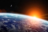 Fotobehang - Vlies Behang - Uitzicht op Planeet Aarde vanuit de Ruimte - Space - Universum - Heelal - Sterren - 368 x 380 cm