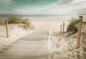 Fotobehang - Vlies Behang - Uitzicht op Strand, Duinen en Zee - 254 x 184 cm
