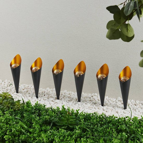 Lindby - solar tuinverlichting - 1licht - ijzer, glas, kunststof - H: 25.3 cm - donkergrijs, geelgoud - Inclusief lichtbron