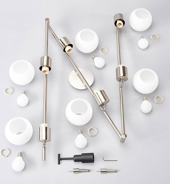 Lindby - Plafonnier LED - 6 lumières - métal, verre - H : 19,5 cm - E14 - nickel mat, blanc opale - Sources lumineuses incluses