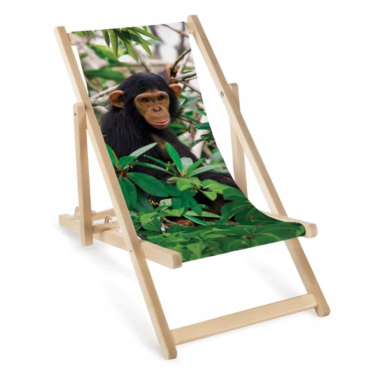 Houten Kinderligstoel Aap - Verstelbaar, Ideaal voor Tuin & Strand