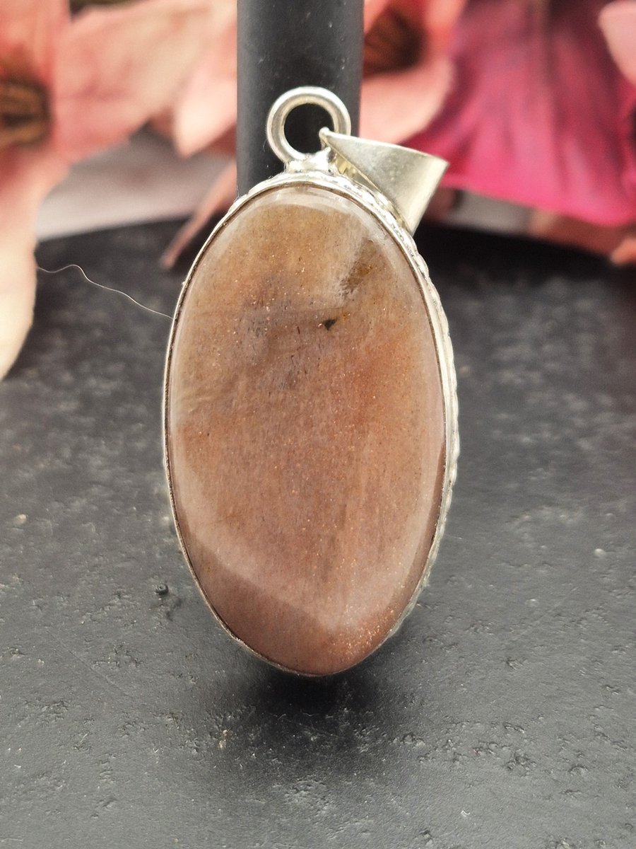 Edelsteen Zonnesteen hanger ingezet in 925 Sterling zilver