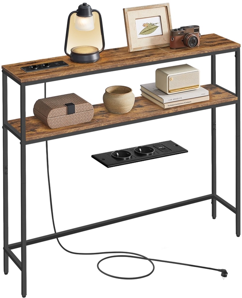 Vasagle - ha;tafel - consoletafel met planken – breedte 100 cm – met stopcontact / usb - Vintage Brown/Inktzwart