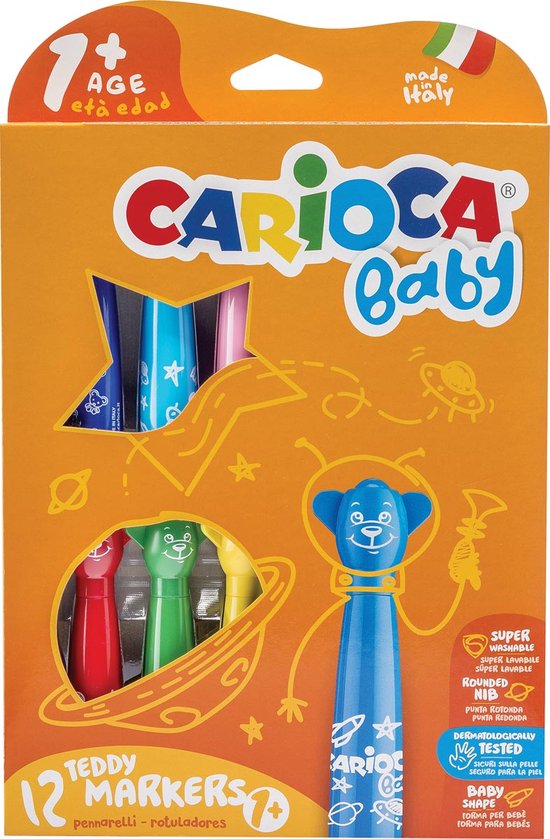 CARIOCA Blik | Uitwasbare Gekleurde Viltstiften in Geel Blik, Stiften