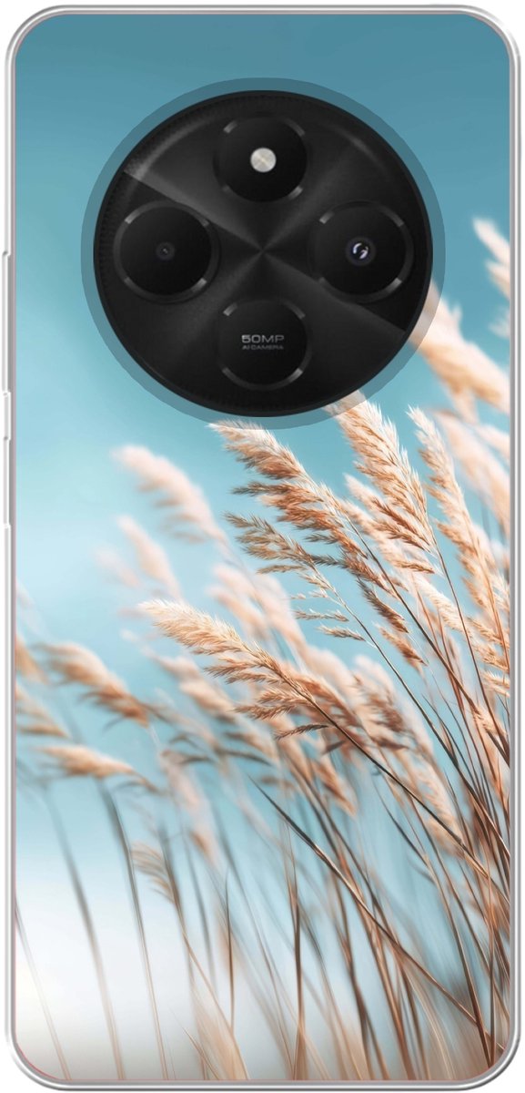 Telefoonhoesje Geschikt voor Xiaomi Geschikt voor Poco C75 (5G) hoesje - Siergras - Wind - Lichtbruin - Siliconen Telefoonhoesje Telefoonhoesje
