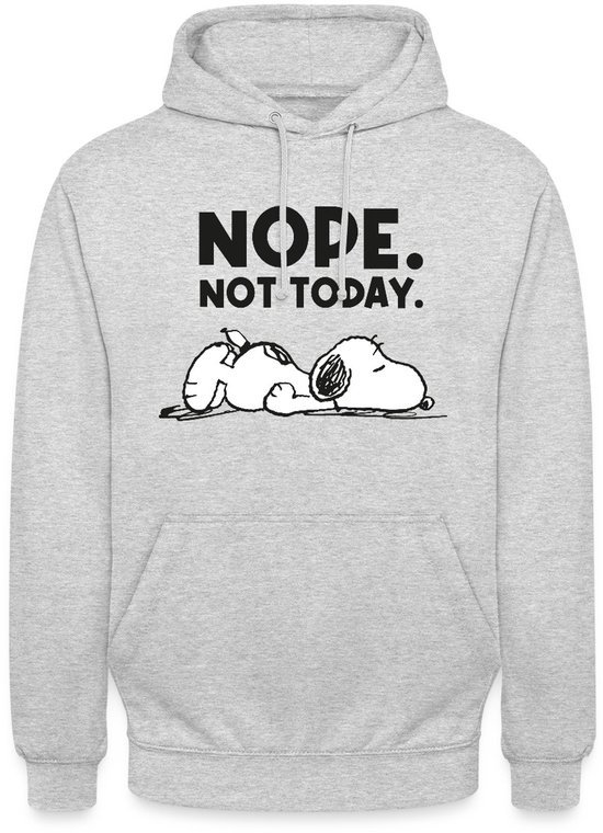 Lichtgrijze hoodie met de tekst "NOPE. NOT TODAY." en Snoopy die slaapt.