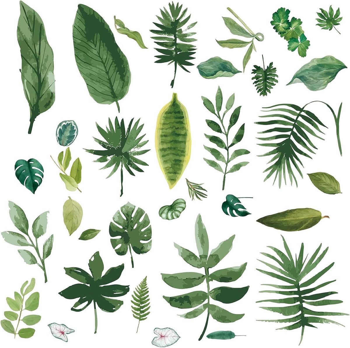 CSGoods - Tropische planten muurstickers set van 16 vellen voor slaapkamer, kinderkamer, woonkamer en winkel