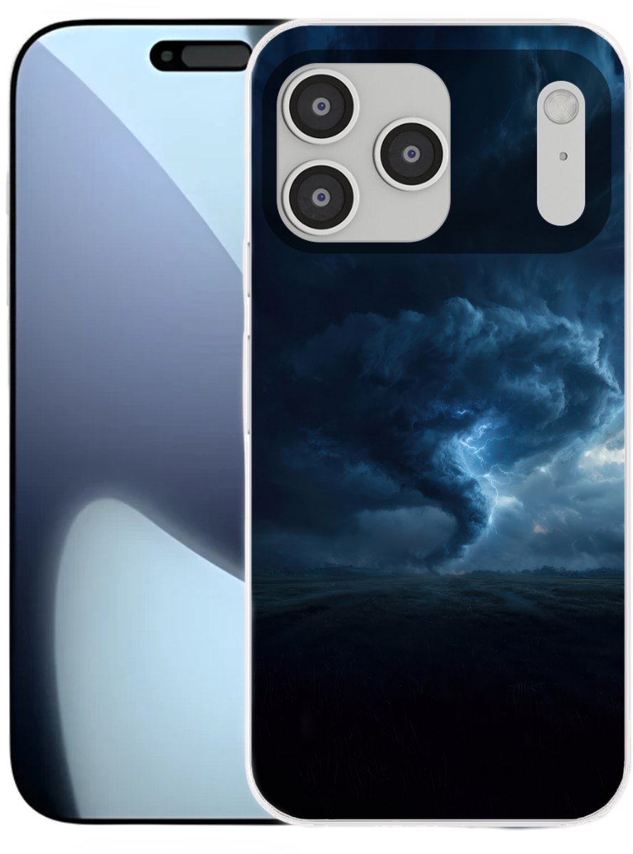 Telefoonhoesje Geschikt voor iPhone 17 Pro max hoesje - Tornado - Duister - Wolken - Siliconen Telefoonhoesje Telefoonhoesje