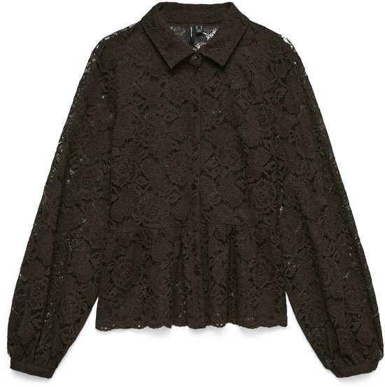 Chemise en dentelle marron foncé à manches longues et col.
