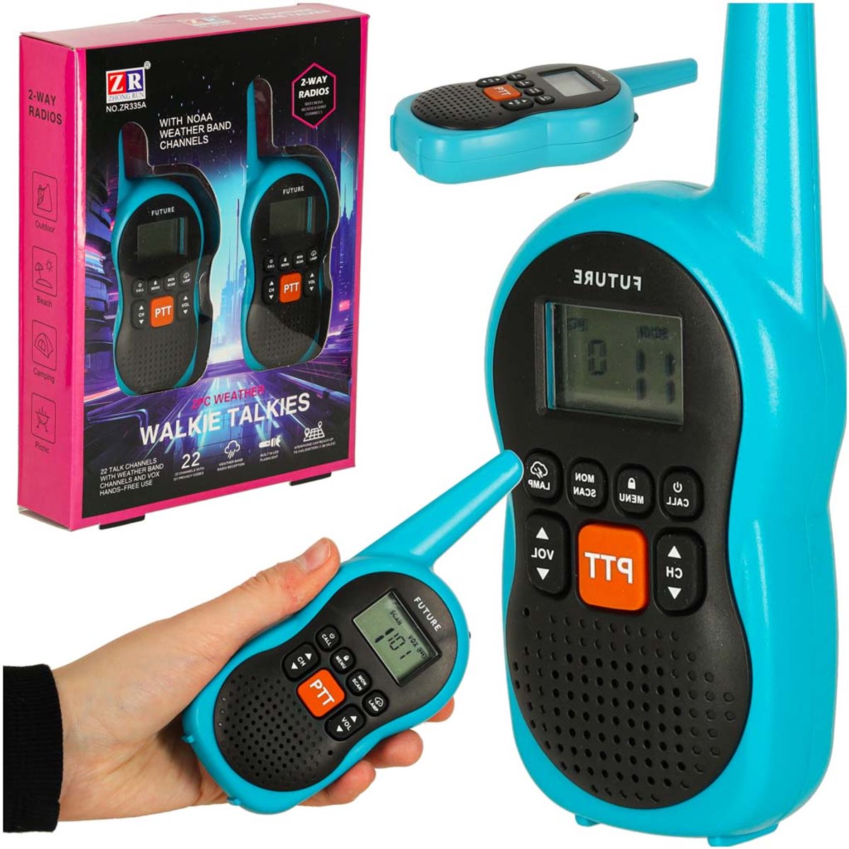 Playos® - Walkie Talkies - Blauw - tot 3 km - met Zaklamp - 22 Frequenties - Rollenspel Speelgoed - Buiten Speelgoed - Sinterklaas