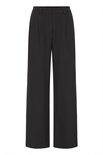 Zwarte wijde broek met plooien en rechte pijpen.