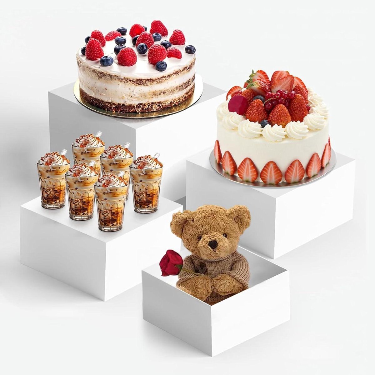 CSGoods - Buffetstandaard, 4 stuks, grote buffetverhogingen voor bruiloft, acryl display in wit, cateringaccessoires voor cupcakes, verzamelingen en meer